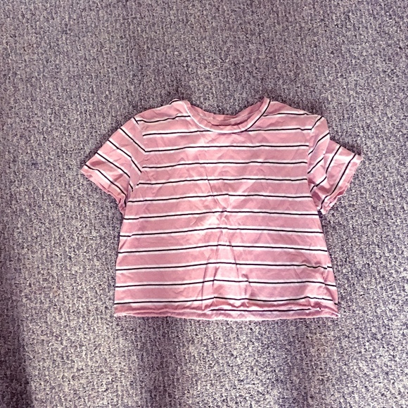 Cropped Pink Polo Striped T Shirt - Picture 1 of 1